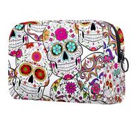 The Dead of Sugar Skulls Trousse à maquillage pour femme avec fermeture éclair, multicolore, 18.5x7.5x13cm/7.3x3x5.1in, Trousse de toilette