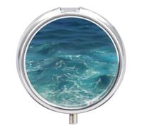 The Deep Blue Sea Pilulier de voyage à 3 compartiments avec miroir, pilulier quotidien en métal pour sac à main et poche, petite boîte à médicaments ronde portable