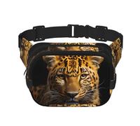 The deep-eyed leopard Fitness Travel Shoulder Bag Fashion and Casual Waist Bag Square Double Layer Waist Bag Black One Size, Noir/blanc, One Size