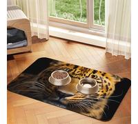 The Deep Eyed Leopard Pet Pet Water Absorbe l'eau Faux Cuir Tapis d'alimentation 40 x 60 cm Tapis antidérapant durable pour gamelles de chat et chien