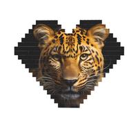 The Deep Eyed Leopard Print Building Brick Block Puzzle - Puzzle en forme de cœur en bois