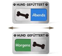 The Dog Ate Plaque de rappel pour chien en acrylique 2 zones (petit-déjeuner/dîner) avec 2 autocollants Argenté brossé 12 x 6,8 cm