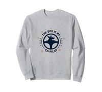 The Dog is My Co-Pilot Compagnon de Voyage avec Empreintes de Pattes Sweatshirt, Unisexe pour Adultes, Gris Chiné, XL