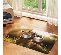 The Dog Standing on the Grass Under The Sunset Tapis d'alimentation pour chien et chat - En cuir absorbant - Imperméable - Pas de taches - Séchage rapide - Antidérapant - 60 x 40 cm
