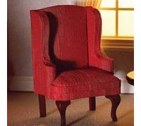 The Dolls House maison de poupée fauteuil rouge (finition en acajou)