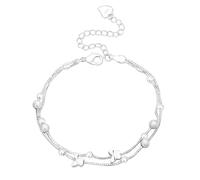 The Double Butterfly Double Layer Round Bead Bracelet Perfectly Combines The Spring Atmosphere And Individual Style Making Every Moment As Moving As A Fluttering Maman Bracelet (Silver, One Size)