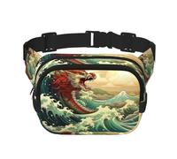 The Dragon in the Giant Wave Sac banane carré double couche avec bandoulière réglable Idéal pour les sports de plein air, noir, One Size