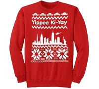 The Dragons Den Yippee Ki - Yay Pull de Noël rouge pour adultes du film de Noël des années 80 et 80 Motif horizon de New York, Rouge, M