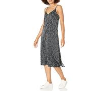 The Drop Ana Robe midi soyeuse à col V À enfiler pour Femme, Blanc avec imprimé à pois noirs, L