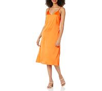 The Drop Ana Robe midi soyeuse à col V À enfiler pour Femme, Large, Orange feu