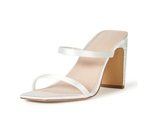The Drop Avery Sandales à Talons Hauts pour Femme, Bout Carré, Double Bride, Satin Ivoire/Strass, Pointure 40,5 EU
