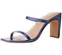 The Drop Avery Square Toe Two Strap High Heeled Sandal pour Femme, Bleu Marine Métallisé, 40.5