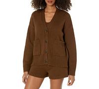 The Drop Brigitte Chunky Button Front Pocket Ribbed Cardigan pour Femme, Grain de Café, XL