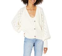 The Drop Divya Cardigan à manches longues en maille Pointelle pour Femme, Blanc Whisper, XS