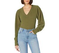 The Drop Edith Pull avec encolure en V et épaules plissées pour Femme, Kaki olive, M