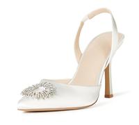 The Drop Escarpins pour Femme, Klara, Bout Pointu Épuré, Satin Blanc, Pointure 36,5 EU