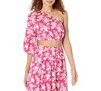 The Drop Haut pour Femme, Coupe Courte Asymétrique Anupa en Coton Motif Floral, Rose Vif, Taille XXL