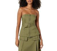 The Drop Haut pour Femme, Sans Bretelles, Fermeture Éclair sur le Devant, avec Ceinture, par @ieshathegr8, Kaki (Martini Olive), 4XL Grande Taille