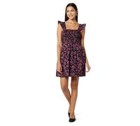 The Drop Kari Ruffled-Shoulder Smocked Mini Dress Robes, Imprimé Cachemire Noir/Rose, XXS