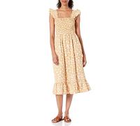 The Drop Kimi Ruffled Shoulder Smocked Midi Dress Robes, Floral Gingembre, L