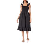 The Drop Kimi Ruffled Shoulder Smocked Midi Dress Robes, Noir, S