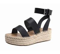 The Drop Listilla Sandales Espadrilles à Plateforme - Bride à la Cheville - Microsuède - Femme - Similicuir - Noir - 41 EU
