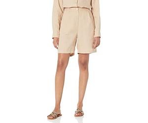 The Drop Millie Short de marche long et plissé en lin, coupe ample pour Femme, Hummus, XS