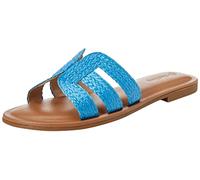 The Drop Monika Flat H-band Slide Sandal pour Femme, Raphia Bleu Océan, 39.5