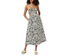 The Drop Robe Longue Brinda en Coton avec Dos Nu et Découpes, Noir/imprimé Feuilles Rose Clair, S