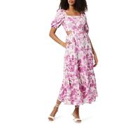 The Drop Robe Longue pour Femme, avec Volants, Encolure Carrée et Découpes, Imprimé Floral, Violet Sauvage, Anaya, Taille M