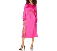 The Drop Robe Midi Soyeuse À Manches Longues et avec Découpes, Style Pudique, Jacob pour Femme, Rose Incandescent, L