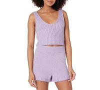 The Drop Sylvie Débardeur de survêtement court en tissu côtelé, à encolure V devant et derrière pour Femme, Lavande Numérique, M