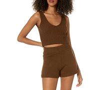 The Drop Sylvie Double V-neck Textured Rib Cropped Sweater Tank pour Femme, Grain de Café, S