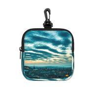 The Dusk View of City Pochette carrée à fermeture éclair avec impression intégrale, tissu en caoutchouc imperméable, léger et durable pour pièces de monnaie, cartes, clés
