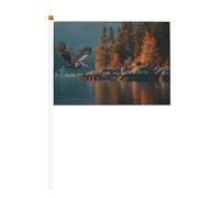The Eagle on the lake Lot de 6 mini drapeaux durables de 14 x 21 cm sur bâtons pour extérieur, cour et jardin
