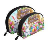 The Easter Bunny and Eggs Lot de 2 trousses de maquillage portables en forme de coquillage, blanc, Taille unique