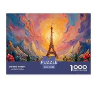 The Eiffel Tower Surrounded by Mountains 1000 Pcs Carton Extra-épais Lot de Puzzles Urban Landmark Stimulant Et Éducatif Jeu Familial Puzzles pour Adultes Et Enfants 52x38cm/1000pcs