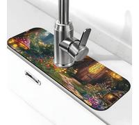 The Enchanted Garden - Tapis de robinet de la forêt enchantée pour évier de cuisine, tapis de séchage super absorbant pour évier de cuisine, salle de bain, café, bar, cadeau décoratif (38,1 x 14 cm)