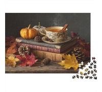 Thé épicé, Livres, Feuilles de Citrouille, pin Cônes,Puzzles pour Adultes 1000pcs (75x50cm),Jeux De Défi