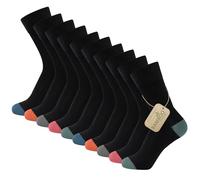 The Essentials Wardrobe Lot de 10 paires de chaussettes unisexes en bambou naturellement antibactériennes renforcées au talon et aux orteils pour adulte Coutures plates lavables en machine, 10 paires