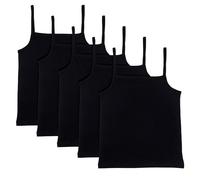The Essentials Wardrobe Lot de 5 camisoles sans manches pour filles 100 % coton Taille 4-13 ans, Noir , 6-7 ans