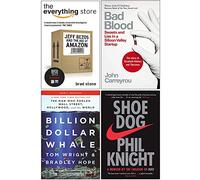 The Everything Store Jeff Bezos et l'ère d'Amazon, Bad Blood, Billion Dollar Whale, Shoe Dog 4 livres Collection Set