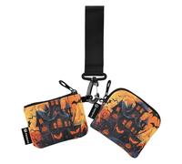 The Evil Yellow Pumpkin Castle on Halloween Lot de 2 portefeuilles pour cartes de visite pour femme avec fermeture éclair et poche à fermeture éclair pour femme