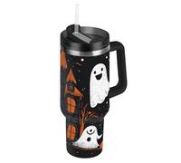 The Evil Yellow Pumpkin on Halloween Bouteille d'eau réutilisable sous vide pour enfants avec couvercle anti-fuite et paille décorative pour l'école, le sport, la garderie, le camping et plus encore