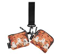 The Evil Yellow Pumpkin on Halloween Lot de 2 organiseurs d'argent minimalistes pour cartes d'identité avec poche zippée pour femme