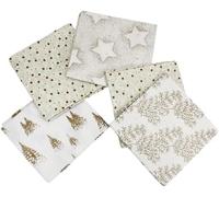 The Fabric Guys Lot de 5 coupons de tissu de Noël 100 % coton - Rouge, vert, blanc, feuille dorée, matelassage, travaux manuels, scrapbooking, projets (blanc)