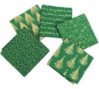 The Fabric Guys Lot de 5 coupons de tissu de Noël Fat Quarter 100% coton rouge, vert, blanc, feuille dorée pour matelassage, loisirs créatifs, projets de scrapbooking (Vert)