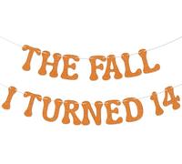The Fall I Turned 14 Banner - Cheers to 14 Years, Bruh It's My 14th Birthday Decor Pumpkin Autumn Season Décorations de fête pour 14e anniversaire Orange pailleté