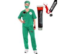The Fancy Dress Costume de chirurgien unisexe pour femme avec faux tube de sang - Déguisement médical pour Halloween, pour homme et femme, taille unique