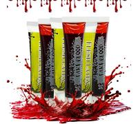 The Fancy Dress Faux sang rouge avec latex liquide - Maquillage d'Halloween effrayant visage corps tube de sang Tube de sang 30 ml Déguisement d'horreur Vampire Zombie (3 faux sang, 3 latex)